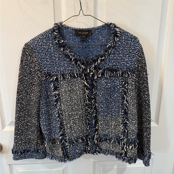 St. John Navy and White Textured Jacket
